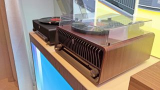 Two record players from Philips Century range in a demo room