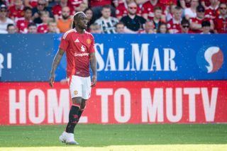 TRONDHEIM, NORWAY - JULY 15: Aaron Wan-Bissaka of Manchester United in action during the pre-season friendly match between Rosenborg and Manchester United at Lerkendal Stadium on July 15, 2024 in Trondheim, Norway. (Photo by Ash Donelon/Manchester United via Getty Images)