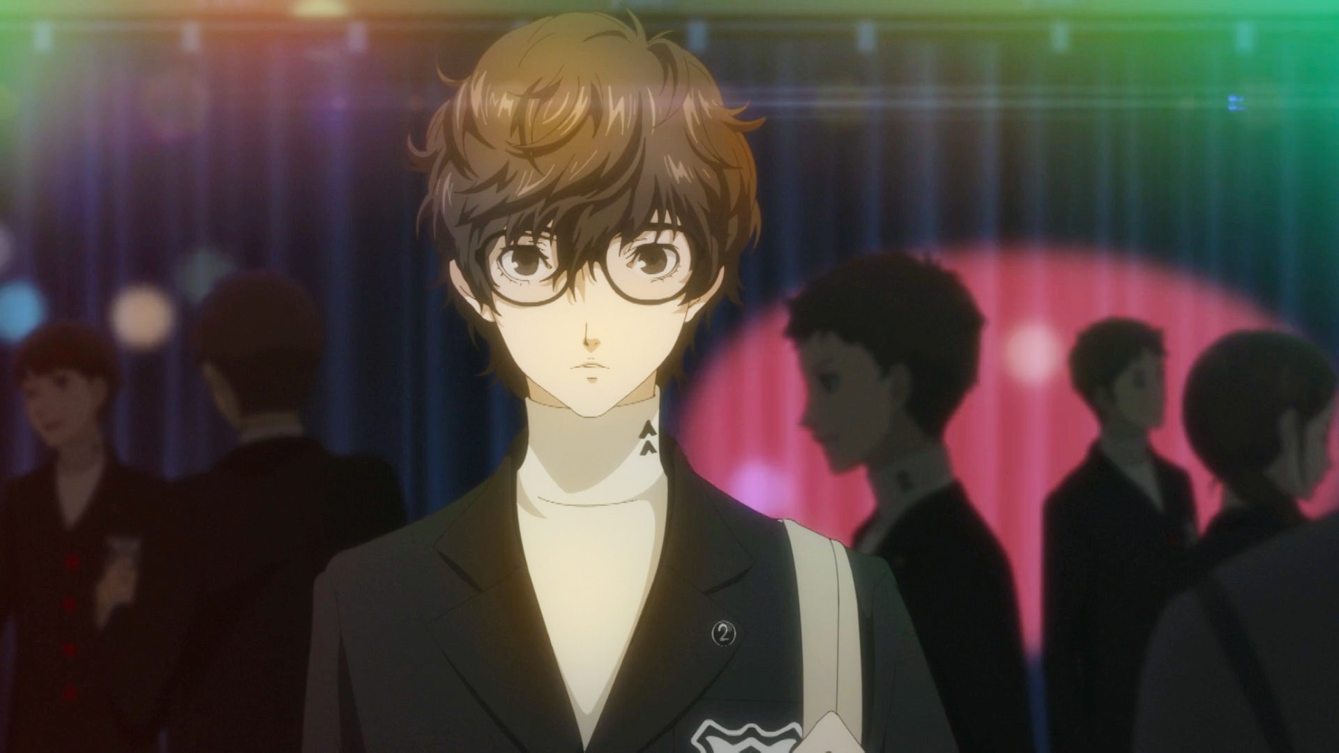 Protagonist Ren in Persona 5 Royal during a anime-style cutscene