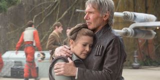 Leia and Han embrace in The Force Awakens