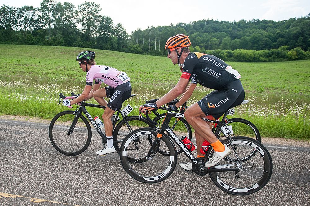 Josh Yeaton (GS CIAO) and Tom Zirbel (Optum p/b Kelley Benefit Strategies) rotate through the double paceline in the break