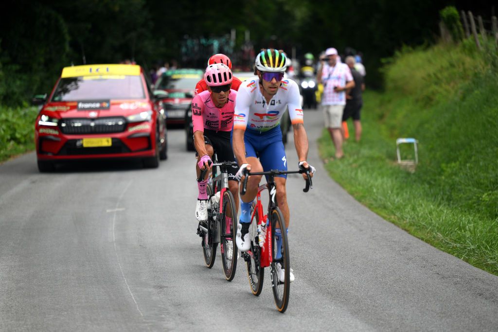 MOULINS FRANCE JULY 12 Andrey Amador of Costa Rica and Team EF EducationEasyPost competes in the breakaway competes during the stage eleven of the 110th Tour de France 2023 a 1798km from ClermontFerrand to Moulins UCIWT on July 12 2023 in Moulins France Photo by David RamosGetty Images