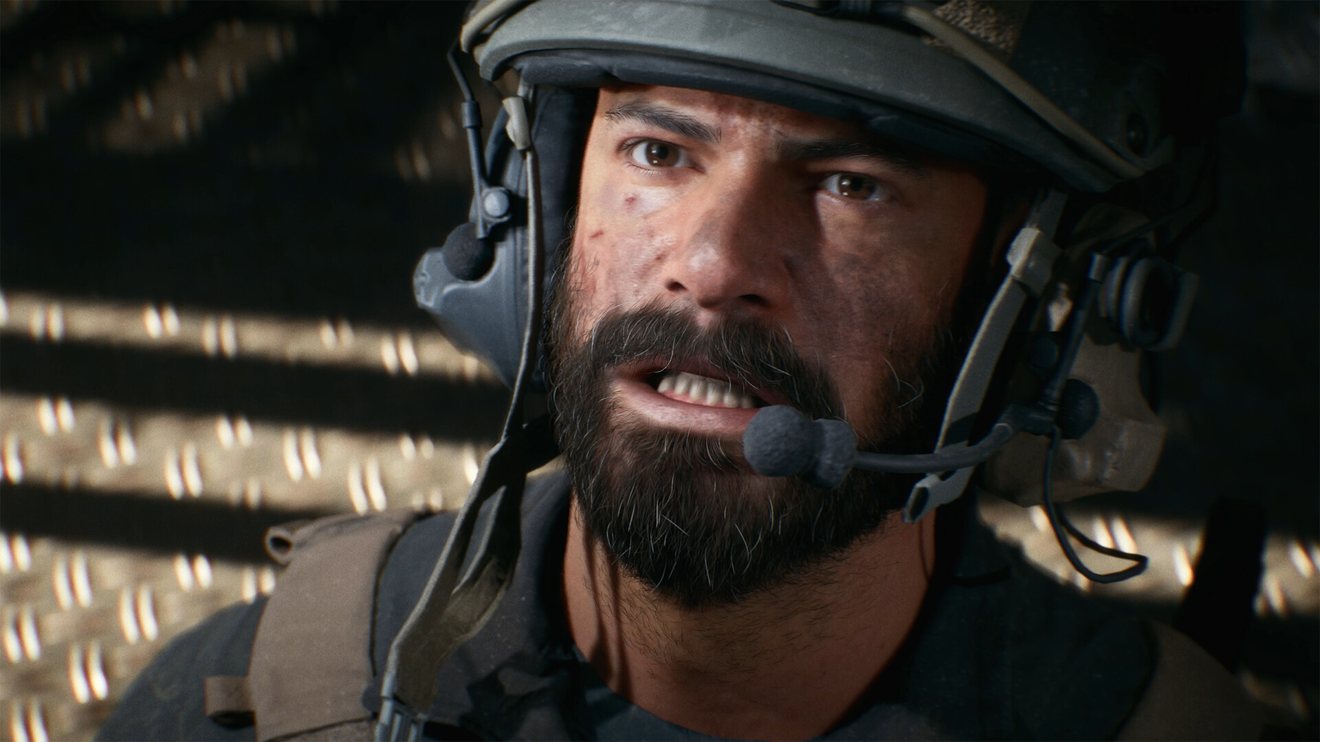 A very stressed soldier fellow grimaces with intense combat emotion in Battlefield 6.