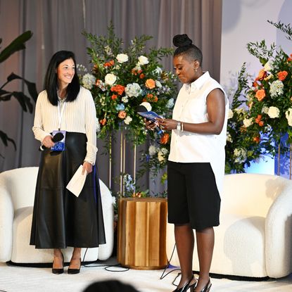 Marie Claire editor in chief Nikki Ogunnaike and Marshalls VP of Marketing Sonia Cosentini share the stage at the Power Play summit.