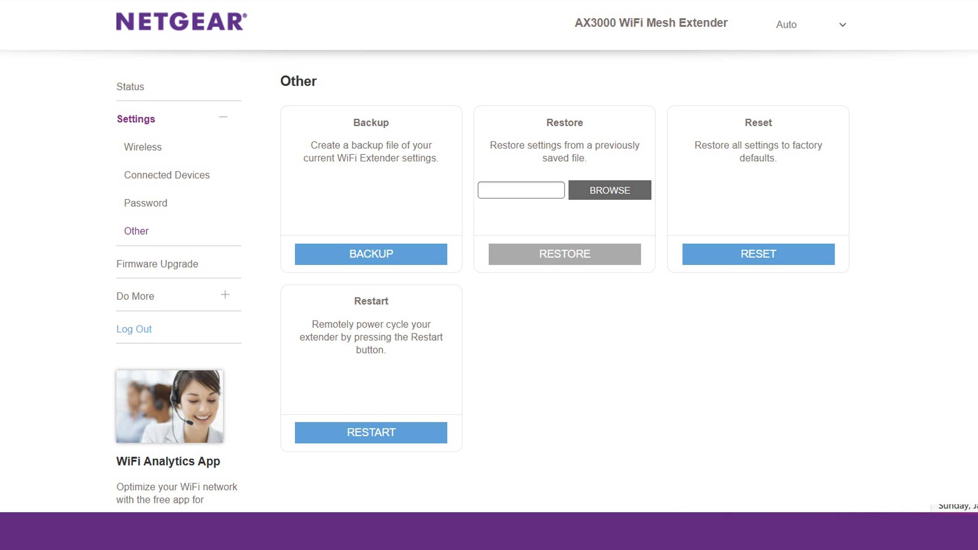 Screenshot showing the Netgear EAX17 Other page