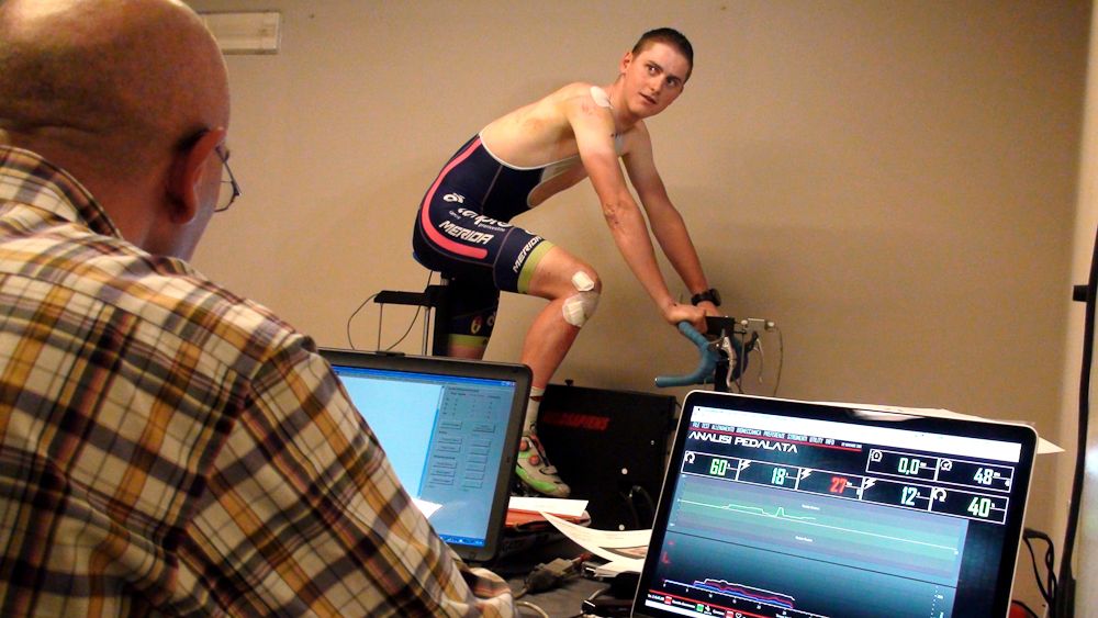 Matej Mohoric on the stationary bike for a test.