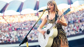 Taylor Swift performs onstage during "Taylor Swift | The Eras Tour" at San Siro on July 13, 2024 in Milan, Italy