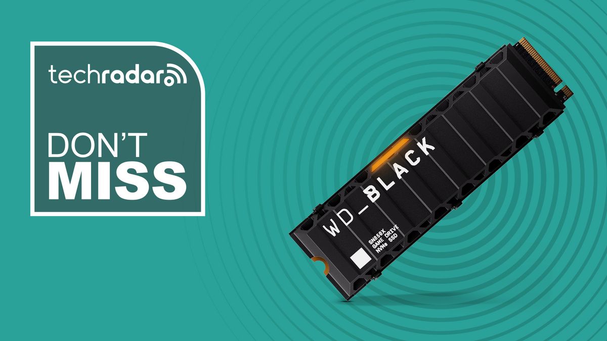 A WD_Black SN850X SSD with heat sink against a TechRadar background