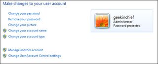 The User Account settings screen shows whether you are an admin