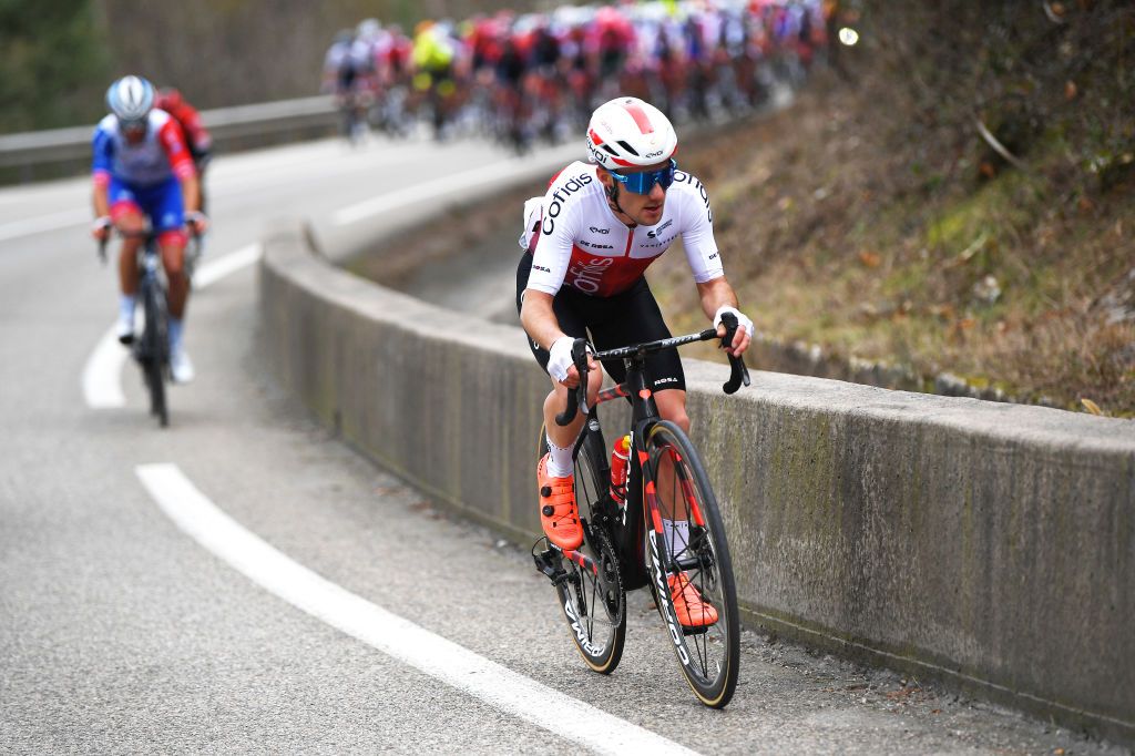 ROUSSON FRANCE FEBRUARY 03 Rmy Rochas of France and Team Cofidis attacks during the 52nd toile De Bessges Tour Du Gard 2022 Stage 2 a 156km stage from SaintChristollesAls to Rousson 304m EtoiledeBesseges EDB2022 on February 03 2022 in Rousson France Photo by Luc ClaessenGetty Images