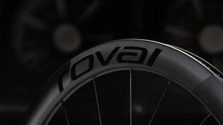 A close up of the rim from the Roval Rapide CL II wheels on a black background
