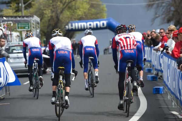 The US team power up the climb together