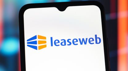 Leaseweb logo and branding pictured on a smartphone screen.