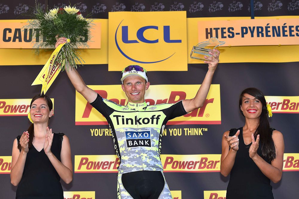 Rafal Majka on the stage 11 podium.