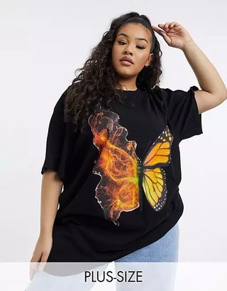New Girl Order Curve oversized t-shirt in butterfly flame graphic
