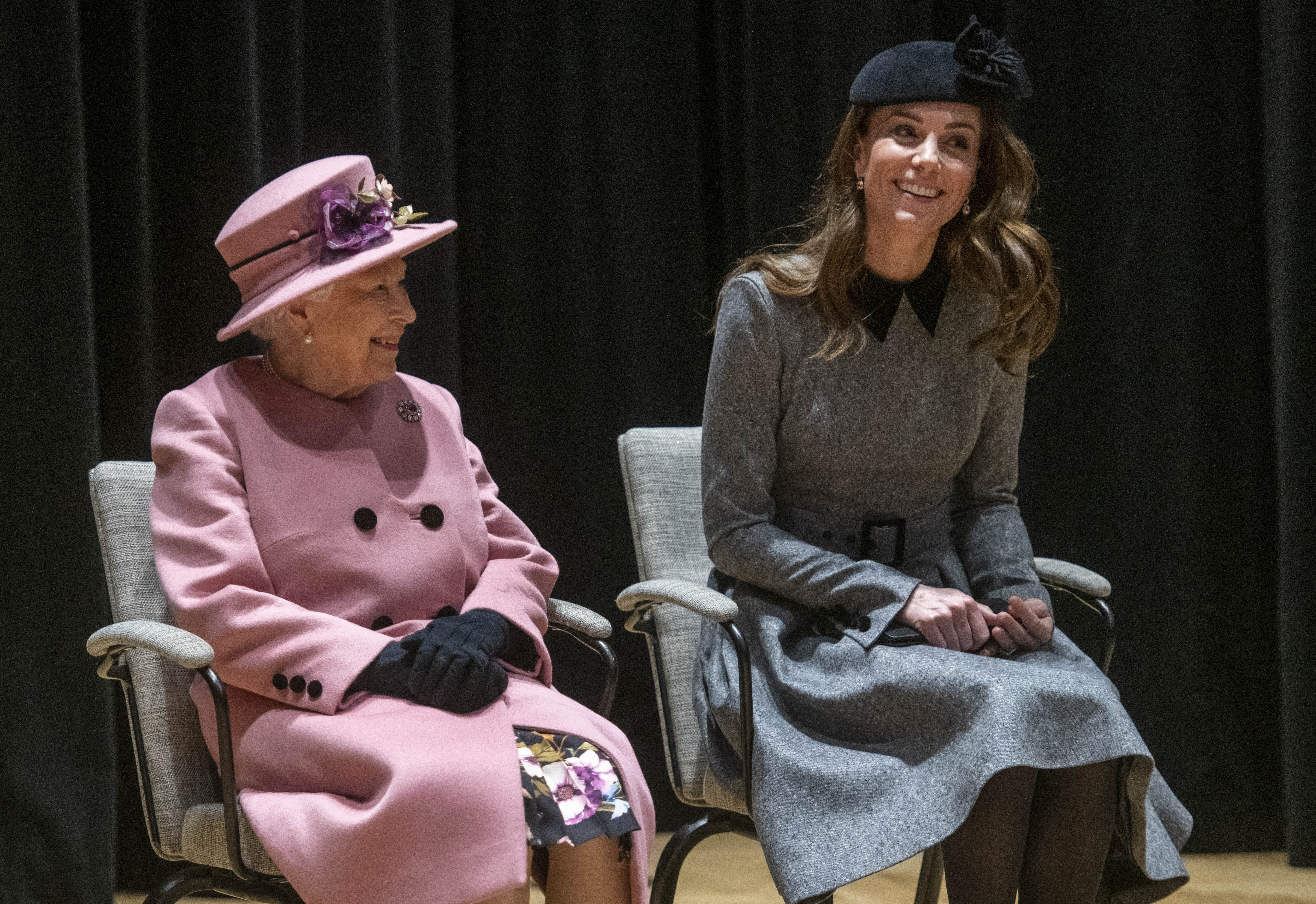 Queen Elizabeth II and Kate Middleton visit King's College to officially open Bush House, the latest education and learning facilities on the Strand Campus on March 19, 2019 in London, England