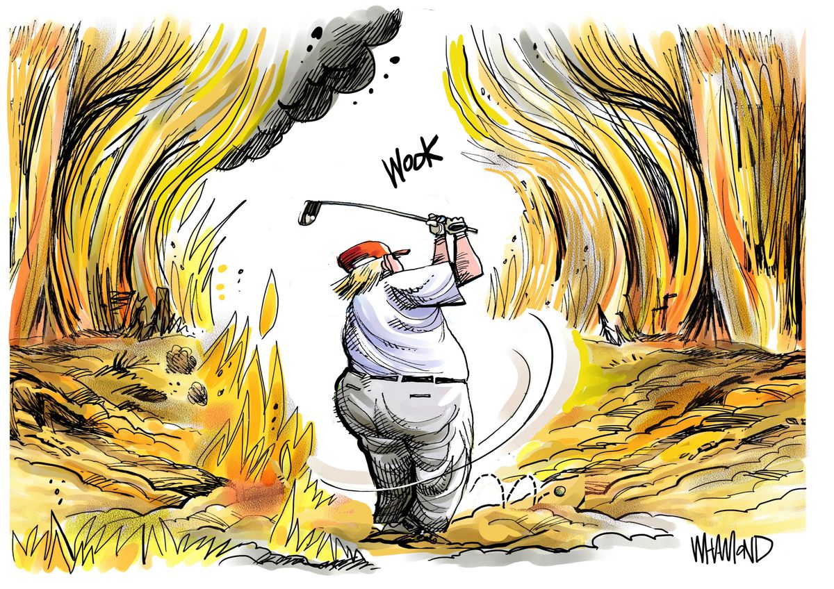 Political Cartoon U.S. Trump Golfing While The World Burns | The Week