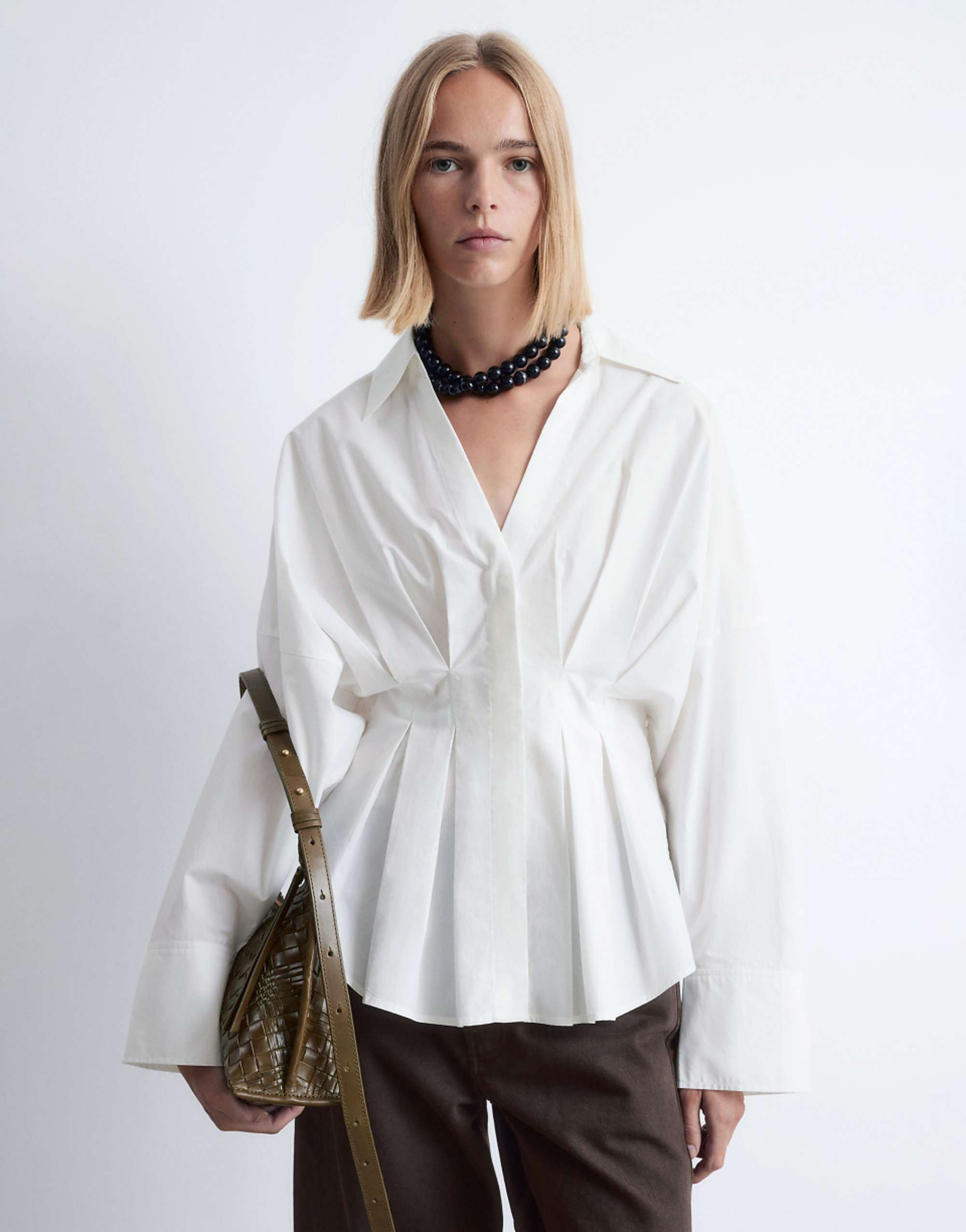 &amp;amp; Other Stories Shirt With Cinch Waist and Volume Sleeves in White