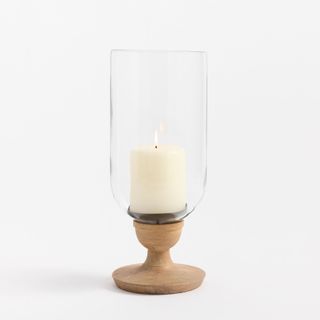 Wooden candle with glass surround