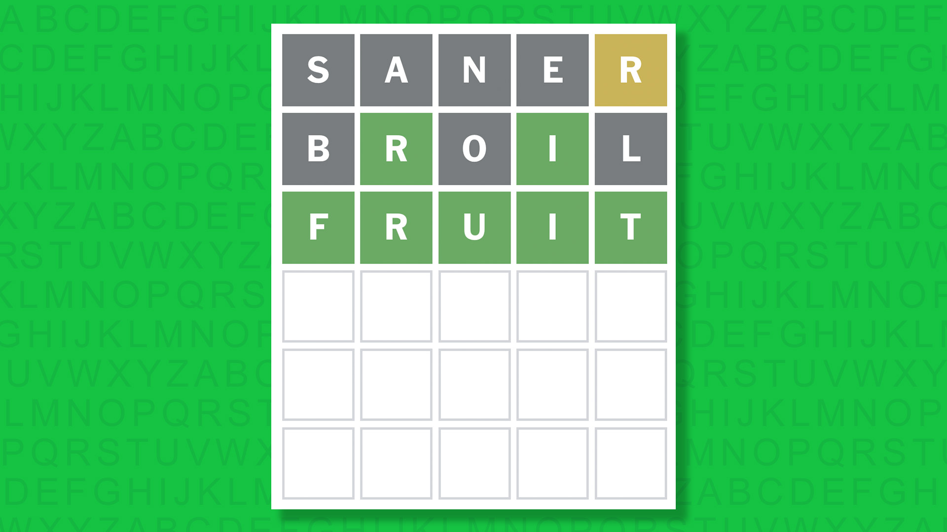 NYT Wordle answer for game 1654 on a green background