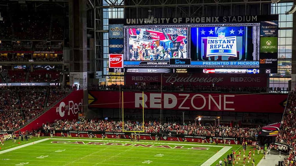 A Daktronics LED display in use during an Arizona Cardinals NFL game.