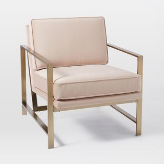 metalic frame pink coloured arm chair