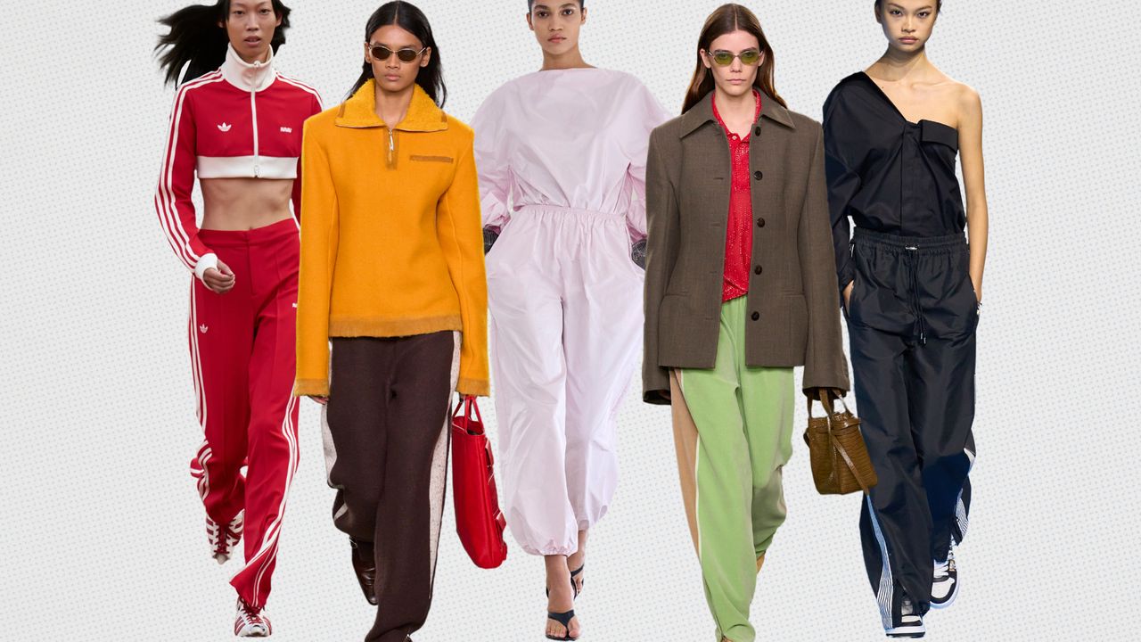 The track pants trend on models at Avavav, Tory Burch, Aläia, Christian Dior