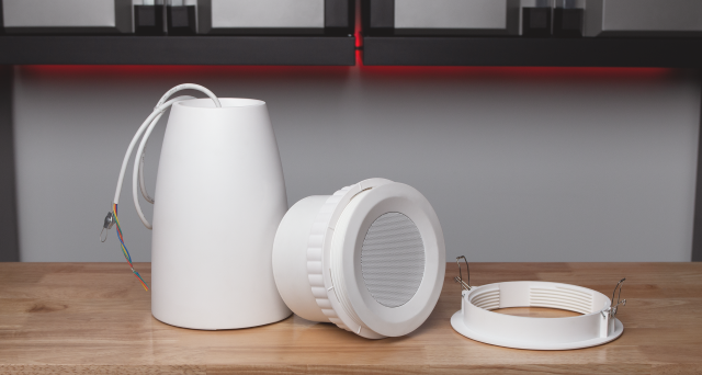 The new Pure Resonance 70V Ceiling Speaker in white.
