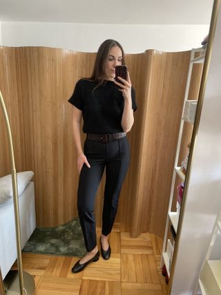 Anna LaPlaca wearing Lafayette 148 Gramercy pants