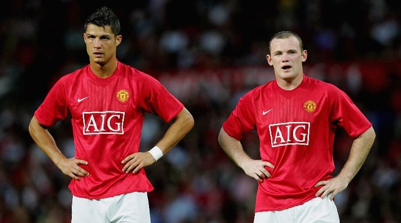 Cristiano Ronaldo and Wayne Rooney during Manchester United&#039;s pre-season friendly against Inter in August 2007.