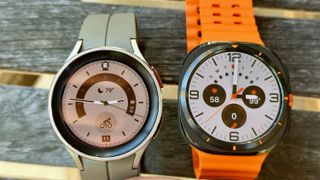 The Galaxy Watch 5 Pro (silver) versus the Galaxy Watch Ultra (black)