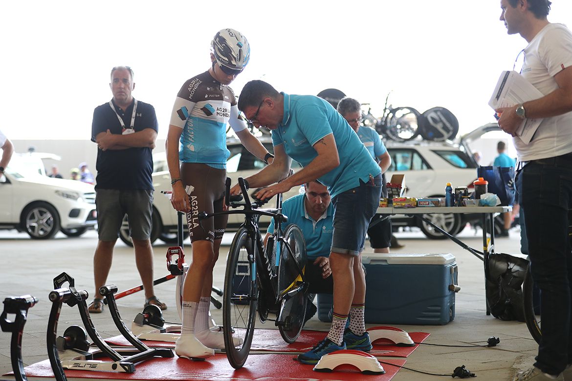 AG2R La Mondiale arrive for the time trial