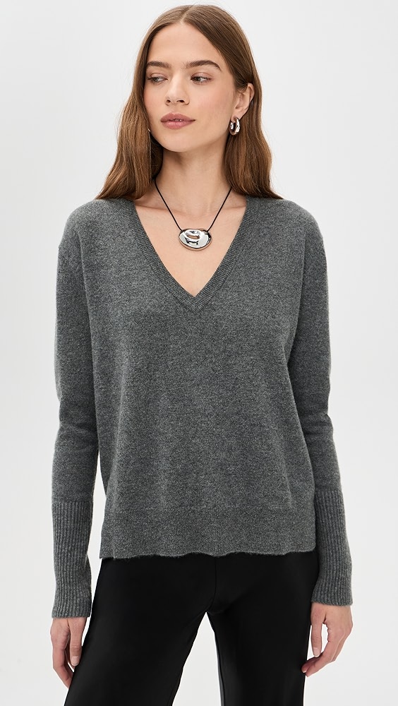 La Ligne Solid Lean Lines V Neck Cashmere Sweater