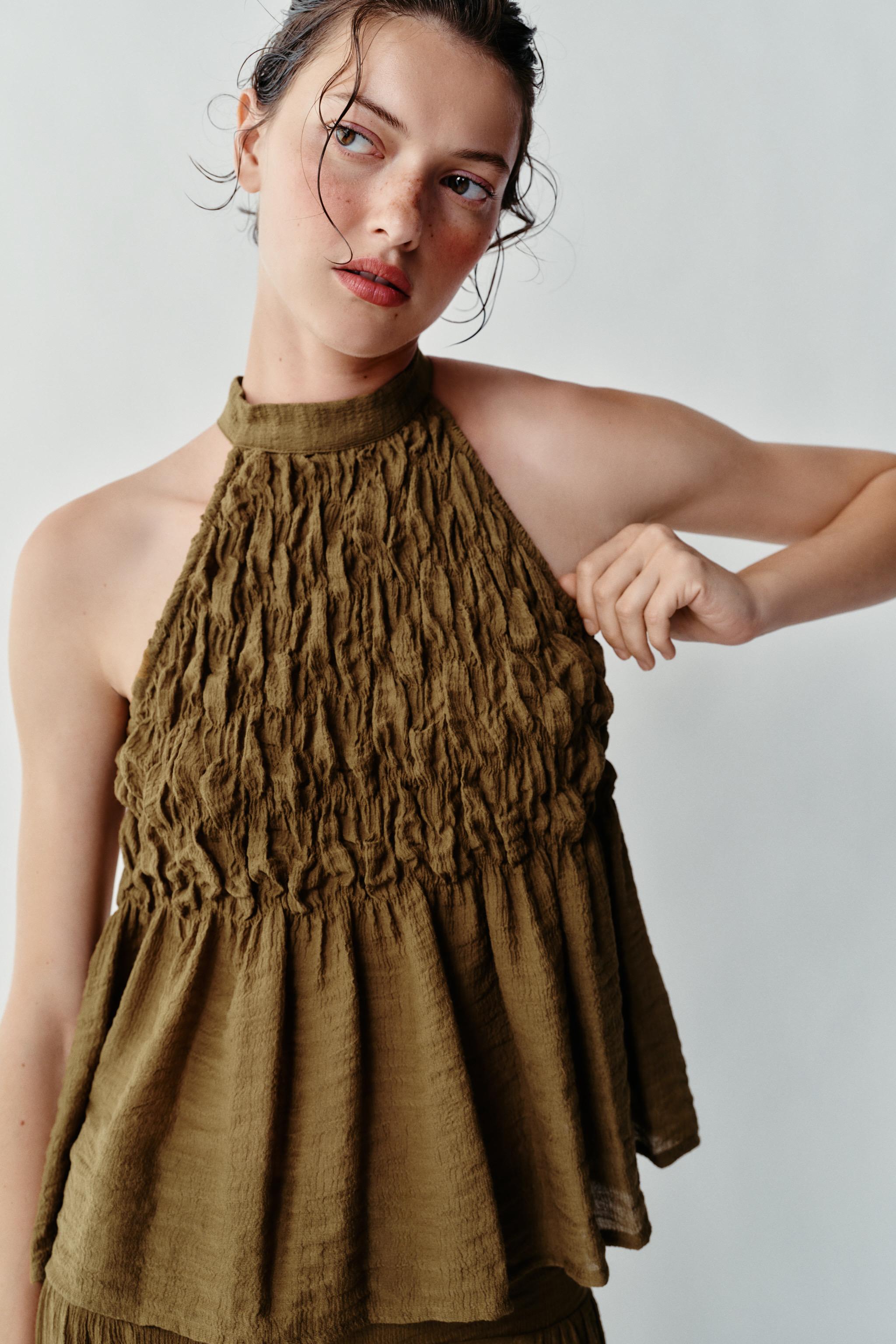 Ruched Halter Top - Olive Green - Xs