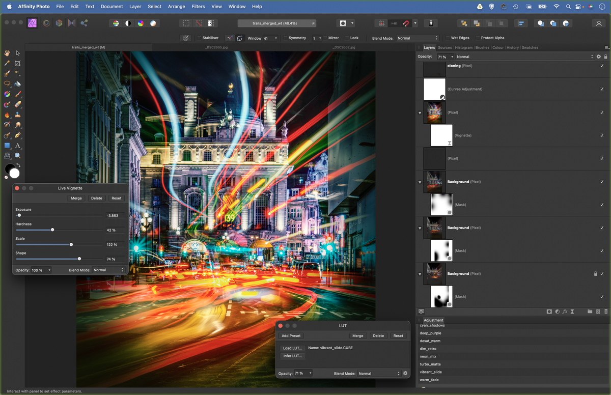 Affinity Photo 2 traffic trail editing