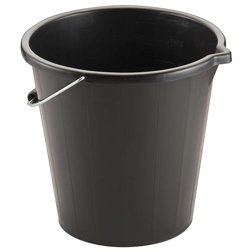 Strong Black 14 Litre Plastic 3 Gallon Bucket With Metal Handle & Pouring Spout for Home, Garden & Diy (1)