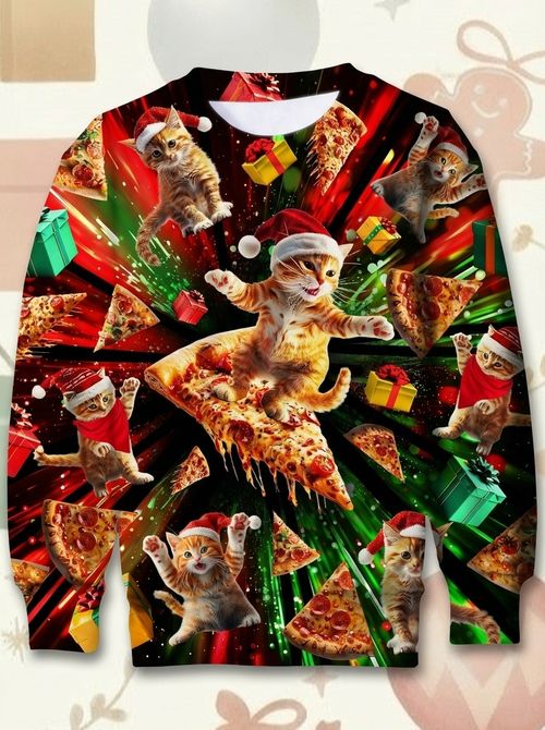 Funny Pizza Cat Pullover Sweatshirt 