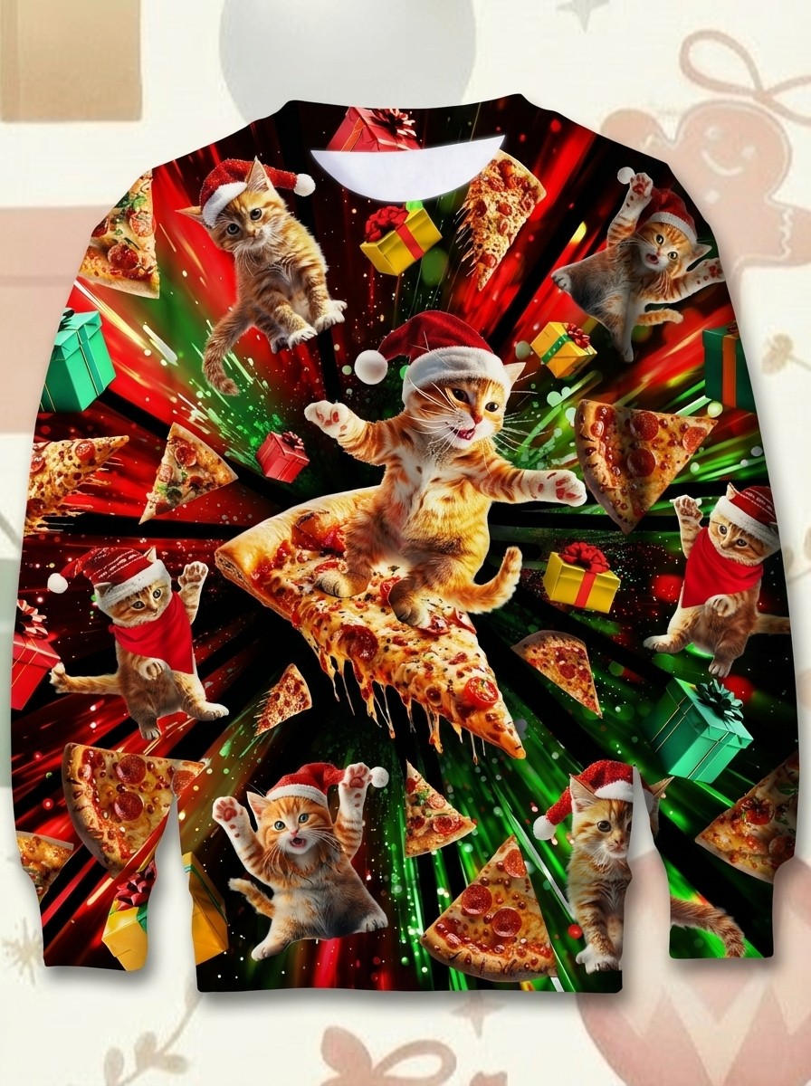 Funny Pizza Cat Pullover Sweatshirt 