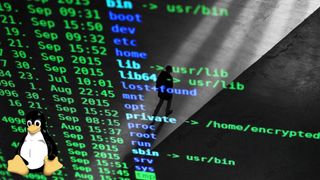 A person walking away as Linux code runs