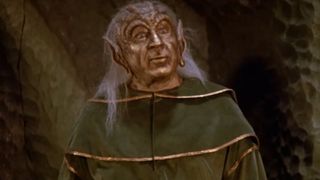 Mel Brooks in gold makeup and a green robe as Yogurt in Spaceballs. 