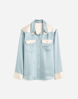 Madewell, Alexa Chung for Madewell Satin Western Shirt in True Antique Blue & Ivory