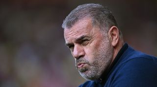 Tottenham manager Ange Postecoglou looks on during his side&#039;s Premier League game against Sheffield United in May 2024