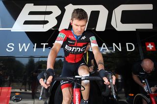Tejay van Garderen (BMC) warms up ahead of stage 11 at the Tour de France