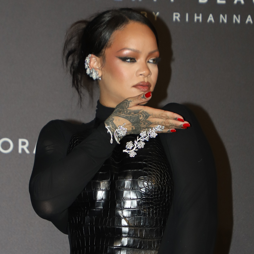 Rihanna Swaps Canary Yellow Mugler for Leather Ala&iuml;a in Mumbai at Fenty launch