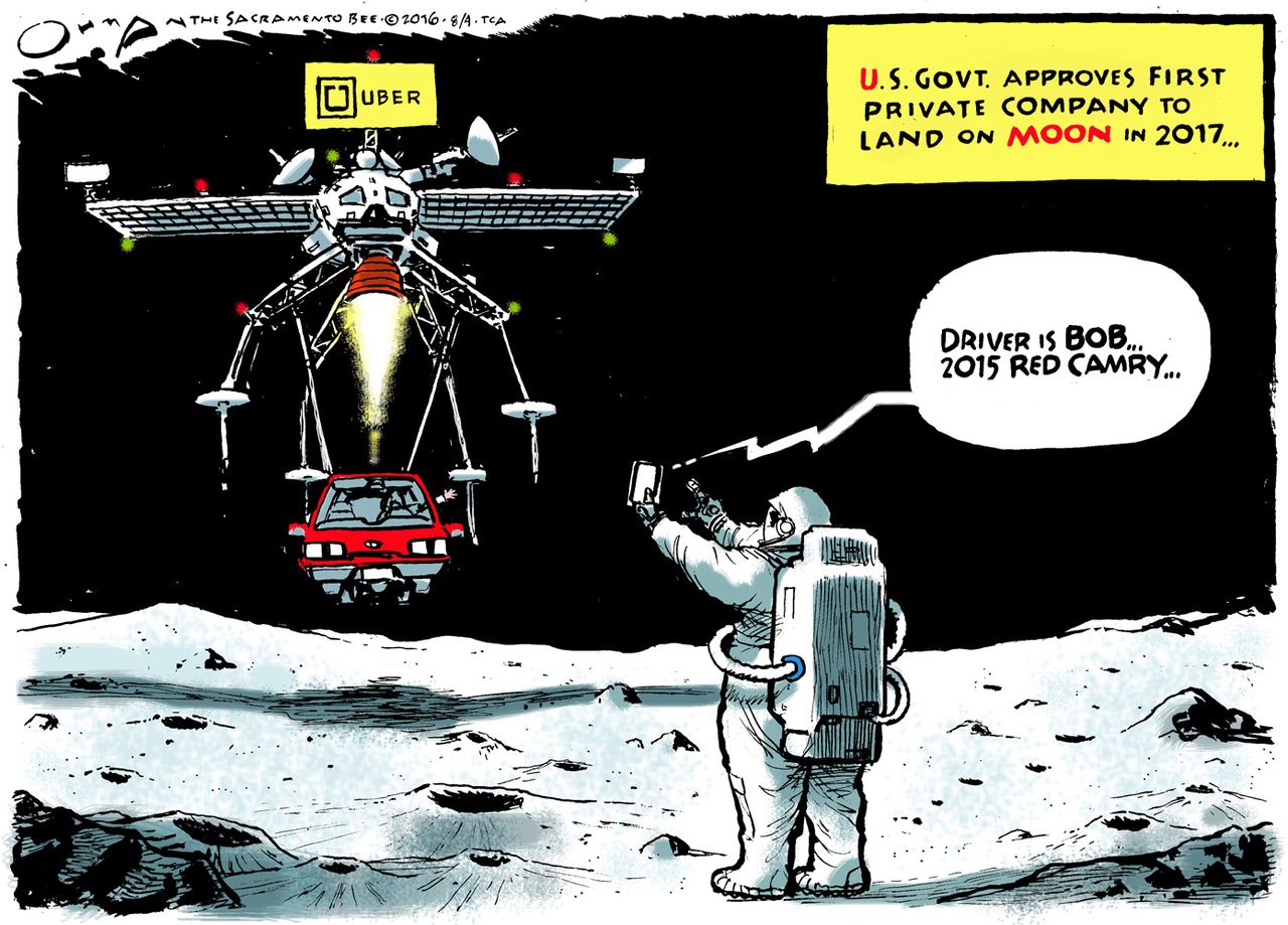 Editorial cartoon U.S. Uber on the moon