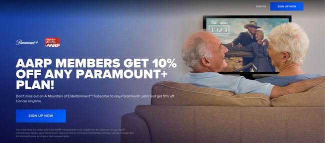 Paramount Plus AARP promotion