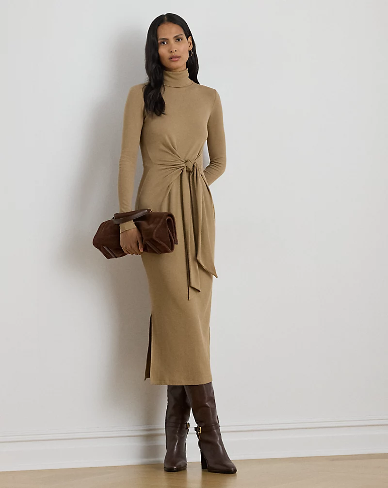 Tie Front Roll Neck Dress