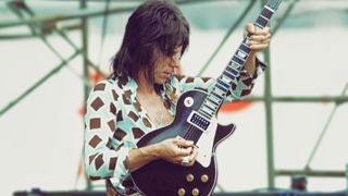 Jeff Beck performs on stage at Korakuen Baseball Stadium in Tokyo, Japan, August 1975. 
