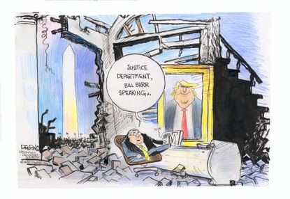 Political Cartoon U.S. Trump Barr DOJ damage