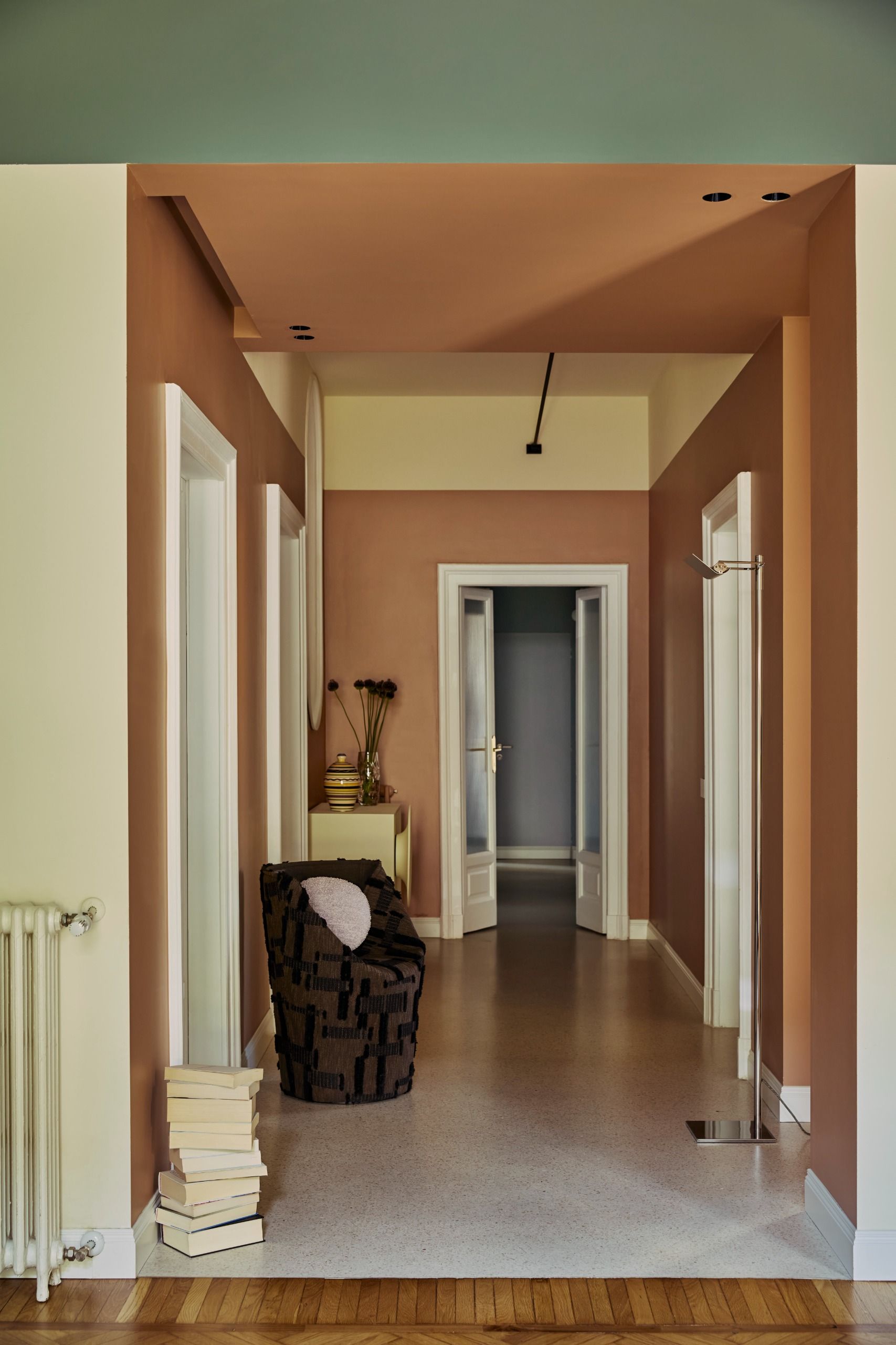 colorblocked entryway in a milan apartment 